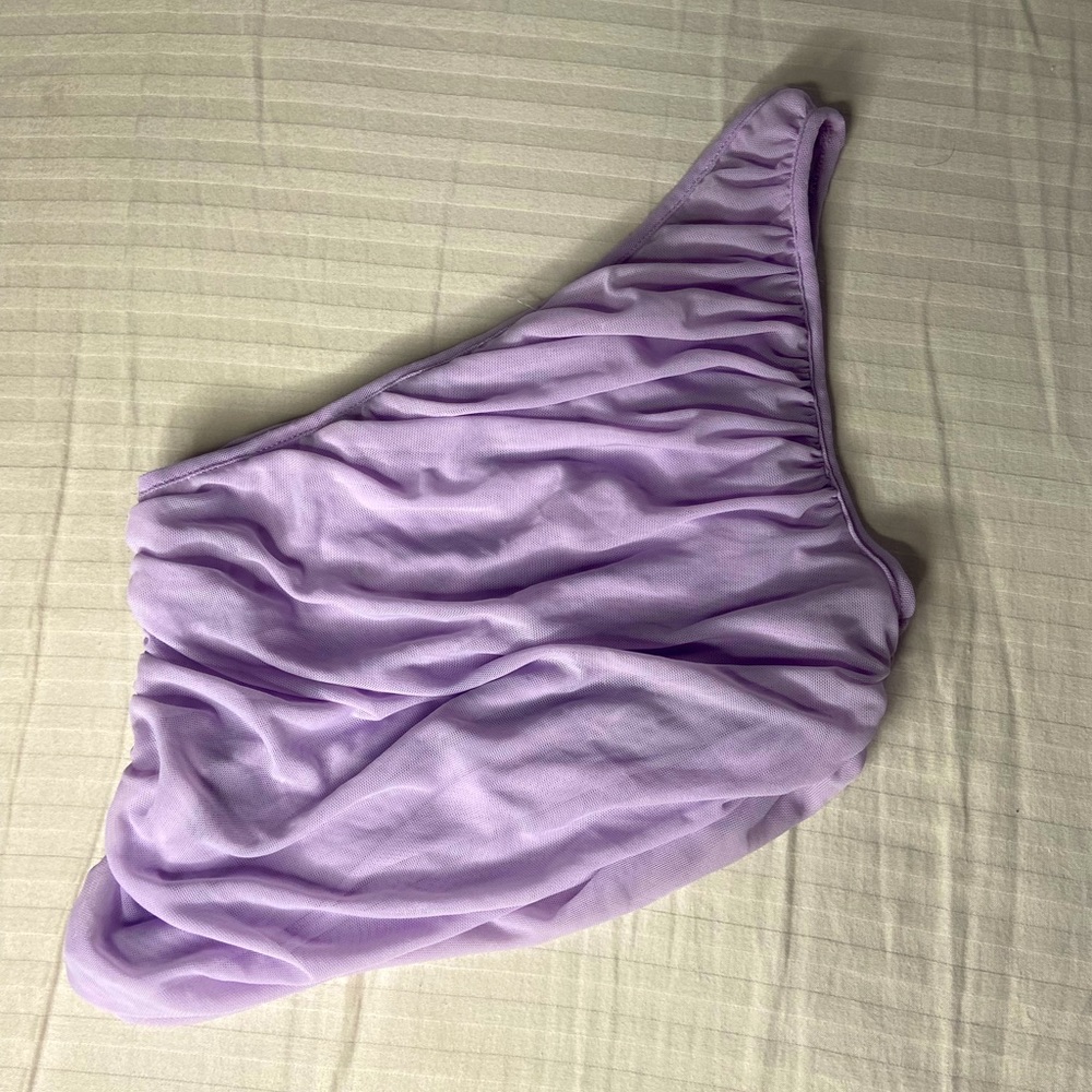 Purple one shoulder ruched top